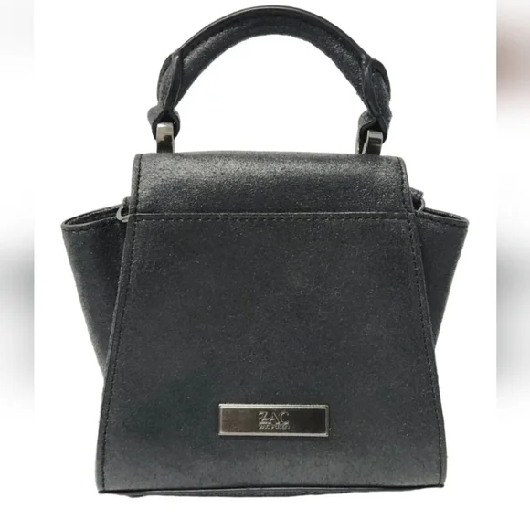 ZAC POSEN Eartha Iconic Mini Top Handle Black Suede Leather Crossbody Bag - Picture 3 of 11